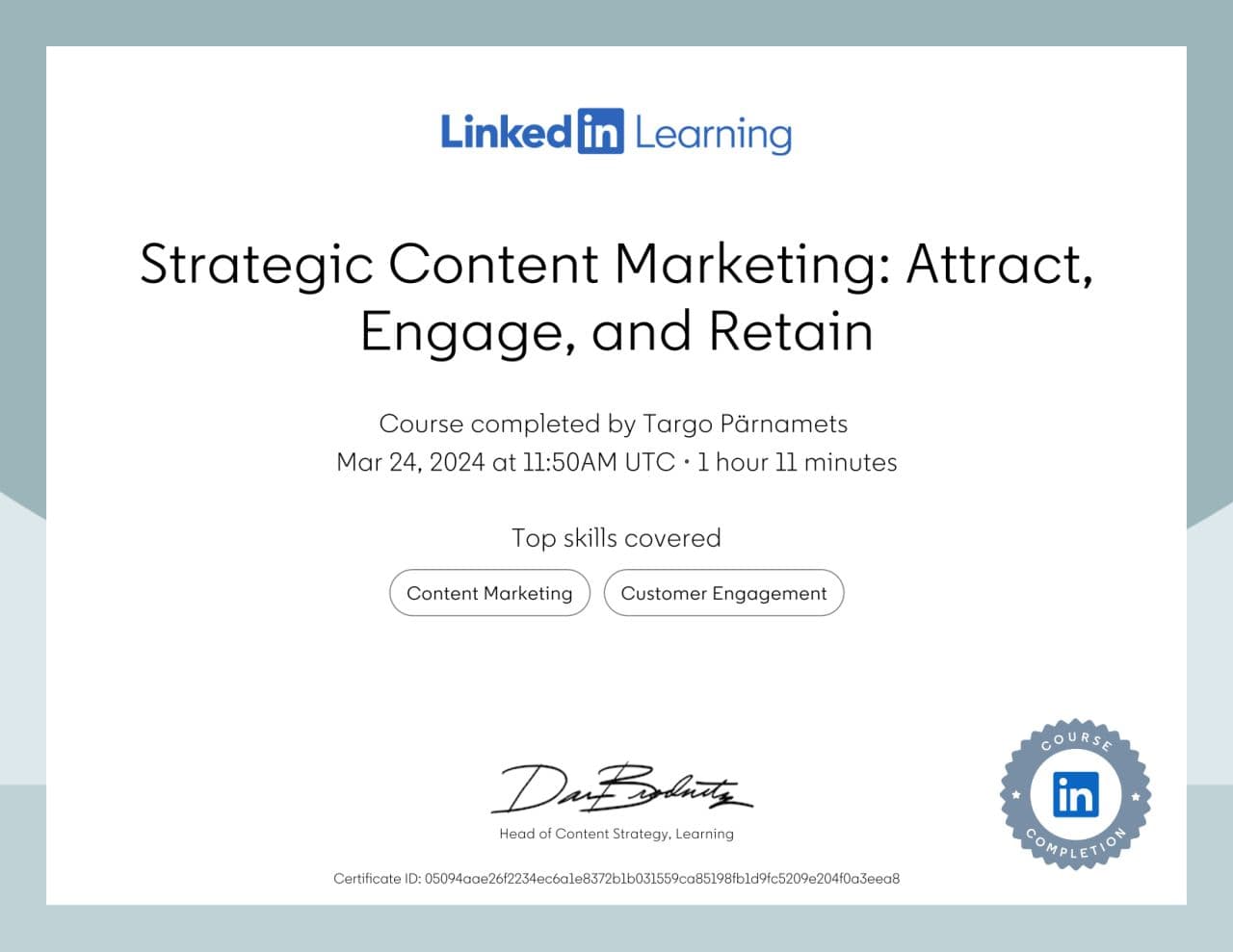 Strateegiline Sisuturundus: Targo Pärnamets Läbis LinkedIn Learningu Kursuse