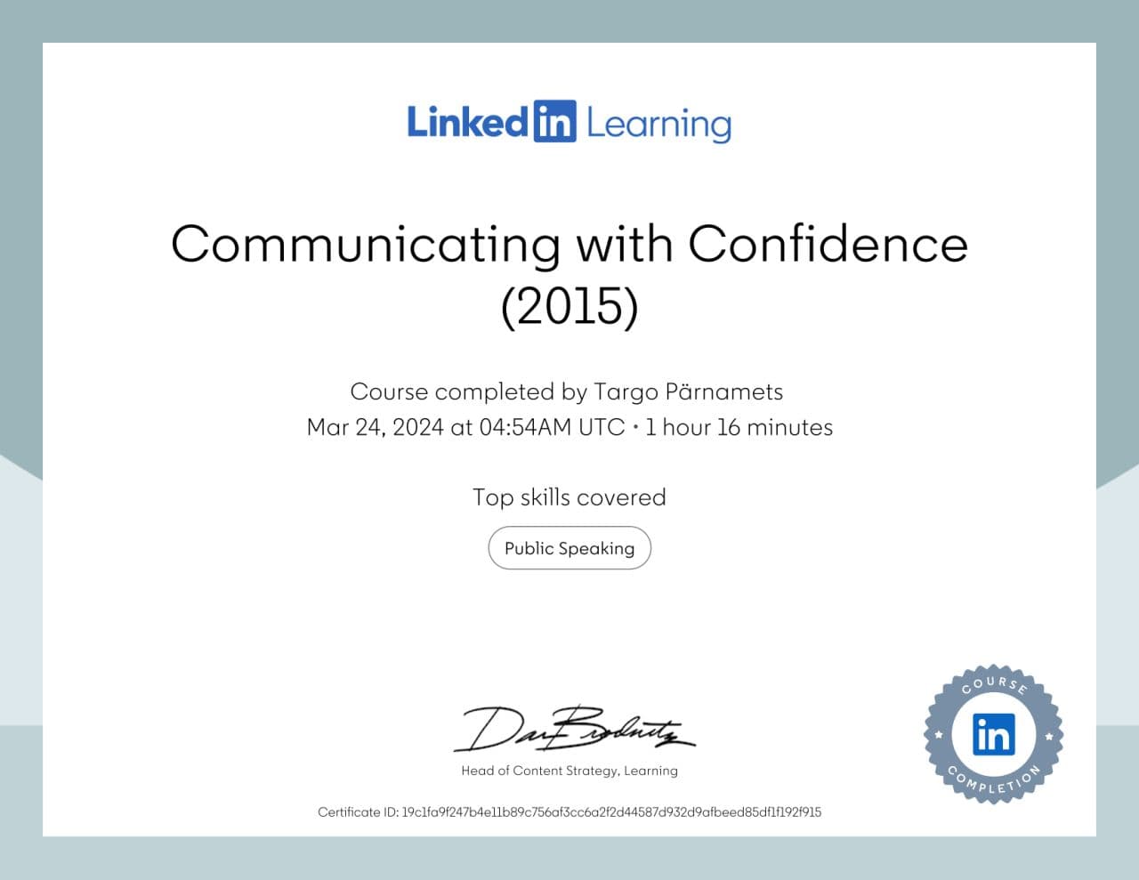 Enesekindel Kommunikatsioon: Targo Pärnamets Läbis LinkedIn Learningu Koolituse