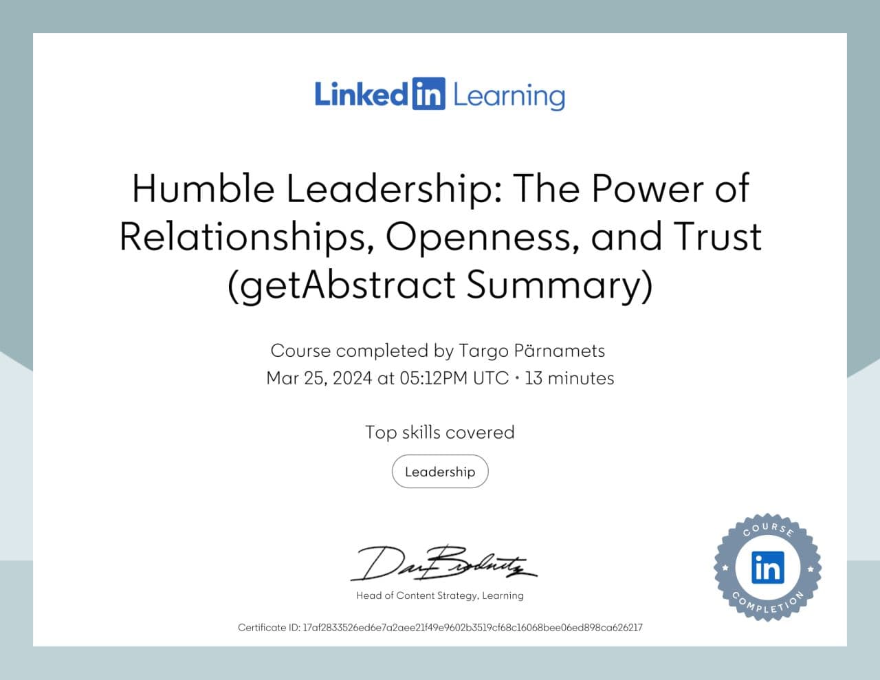 Tagasihoidlik Juhtimine: Targo Pärnamets Läbis LinkedIn Learningu Kursuse
